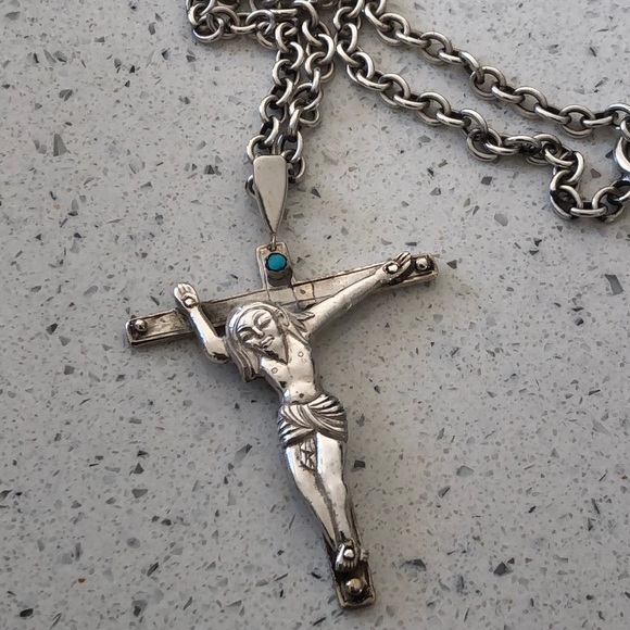 Vintage Sterling silver turquoise Crucifix